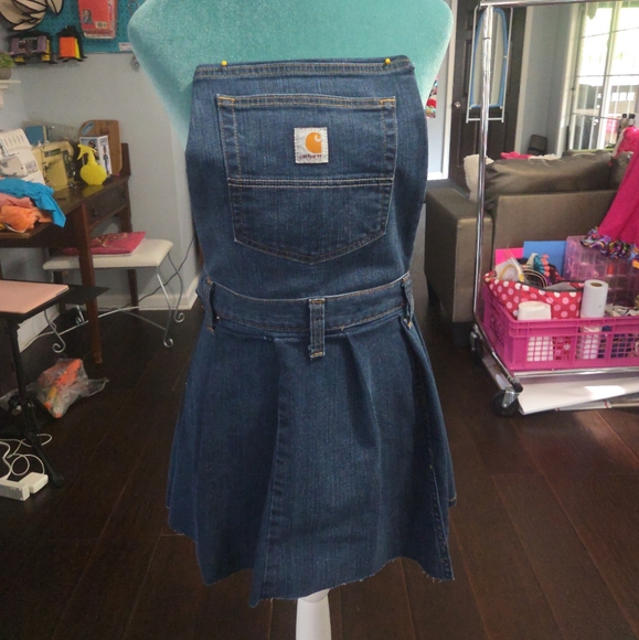Upcycled 1 Of 1 Carhartt Denim Pinafore Skirt Overalls Handmade Repurposed XS/S - Picture 11 of 11